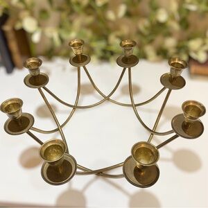 Vintage Mid Century Brass 8 Arm Candelabra Candle Holder Large 14” Centerpiece